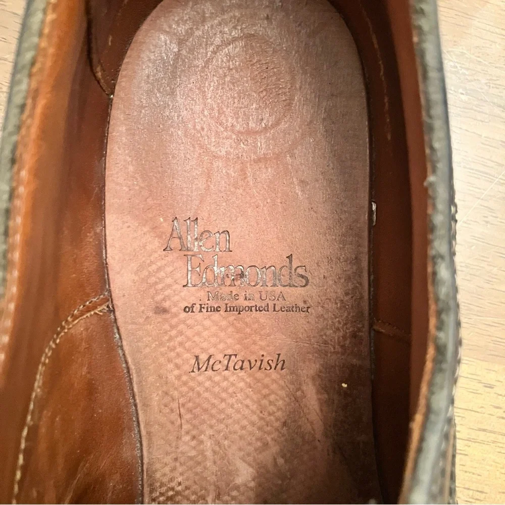 ALLEN‎ EDMONDS McTavish Size 9.5 Black Leather Oxford Lace Up Wingtip Shoes